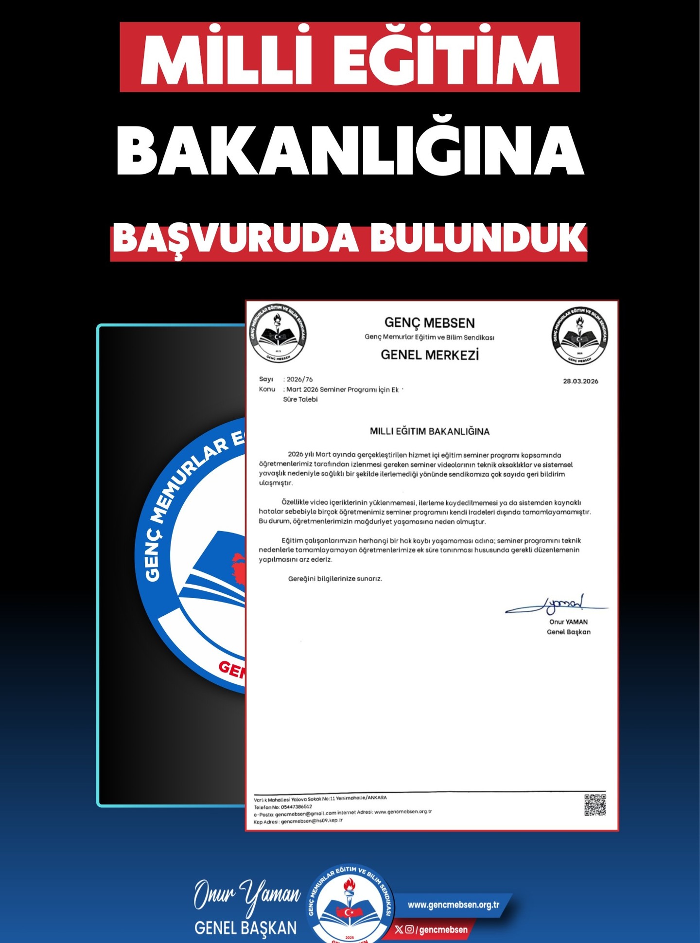2026 Mart Hizmet İçi Seminer Programı İçin Süre Uzatım Talebimizi Bakanlığa İlettik