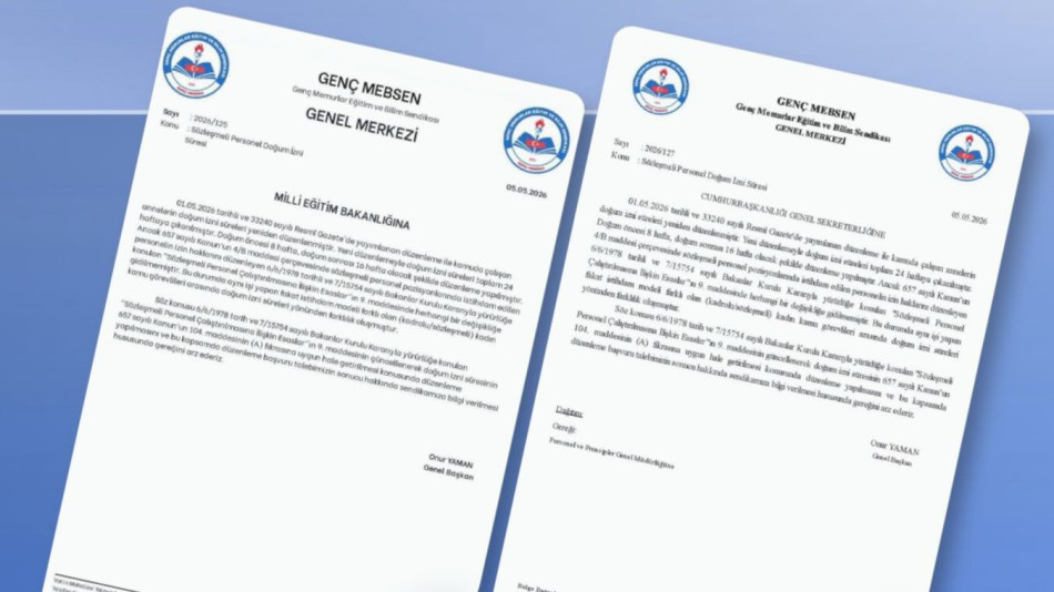Sözleşmeli Öğretmenlerin Doğum İzni Haklarının Eşitlenmesiyle İlgili Bakanlığa Talepte Bulunduk